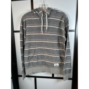 Quiksilver Baja Hoodie Mens Medium Gray Striped Pullover Hooded Sweatshirt